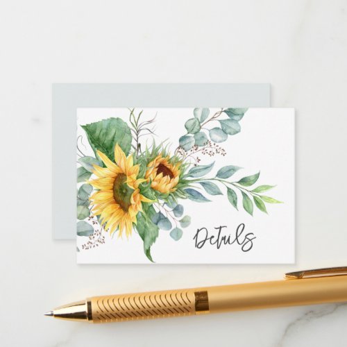 Rustic Sunflower Eucalyptus Wedding Details Enclosure Card