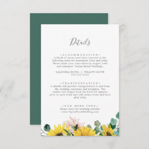Rustic Sunflower Eucalyptus Wedding Details Enclosure Card