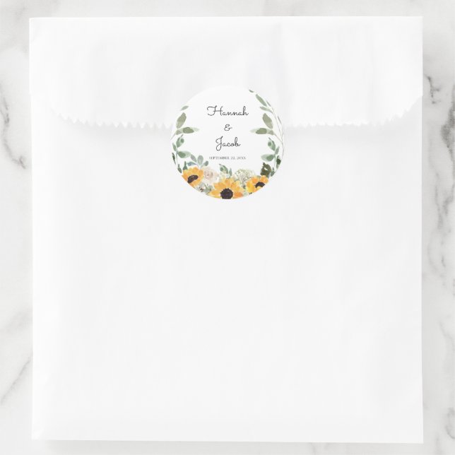 Rustic Sunflower Eucalyptus Wedding Favor Classic Round Sticker (Bag)