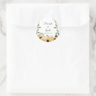 Rustic Sunflower Eucalyptus Wedding Favor Classic Round Sticker