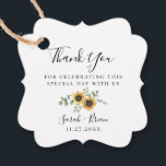 Rustic Sunflower Eucalyptus Wedding Favor Tags<br><div class="desc">Elegant watercolor floral bouquet of sunflowers and eucalyptus,  wedding thank you favor tags. Back of tag features solid navy blue color.</div>