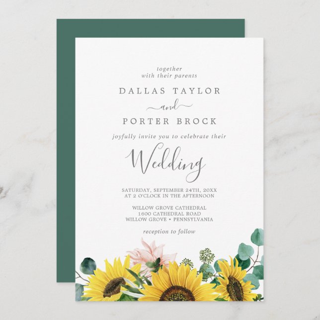 Rustic Sunflower Eucalyptus Wedding Invitation (Front/Back)