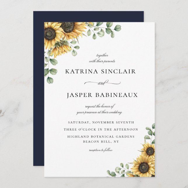 Rustic Sunflower Eucalyptus Wedding Invitation (Front/Back)
