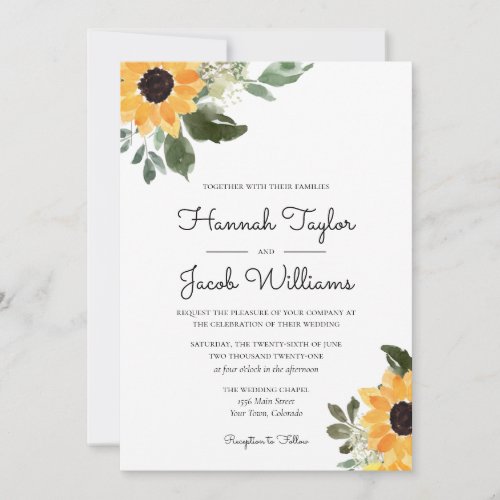Rustic Sunflower Eucalyptus Wedding Invitation