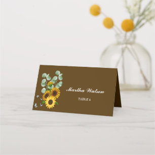 Rustic Sunflower Eucalyptus Wedding Name Place Card