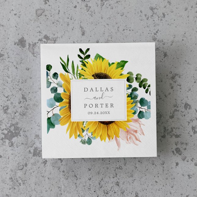 Rustic Sunflower Eucalyptus Wedding Napkins (Creator Uploaded)