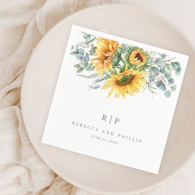 Rustic Sunflower Eucalyptus Wedding Napkins (Creator Uploaded)