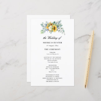 rustic sunflower eucalyptus wedding program