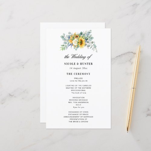 rustic sunflower eucalyptus wedding program