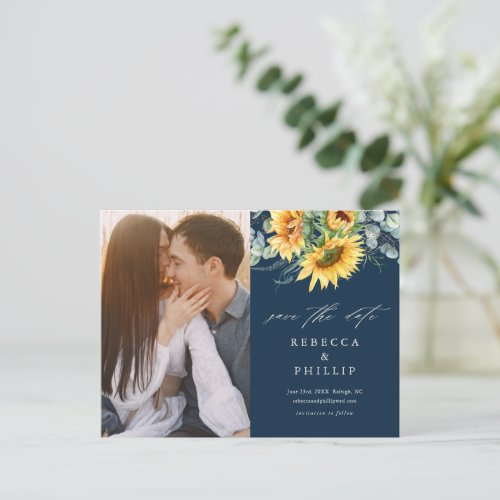 Rustic Sunflower Eucalyptus Wedding Save The Date Announcement Postcard