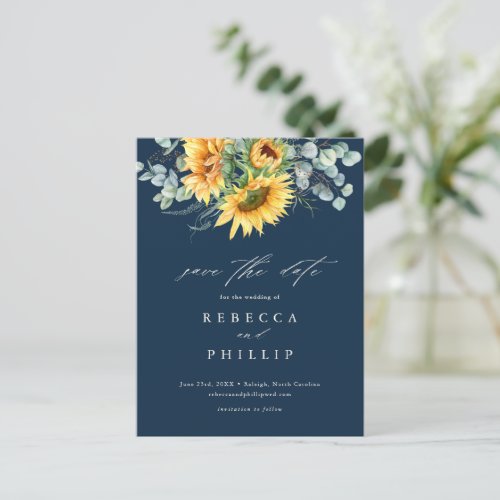 Rustic Sunflower Eucalyptus Wedding Save The Date Announcement Postcard