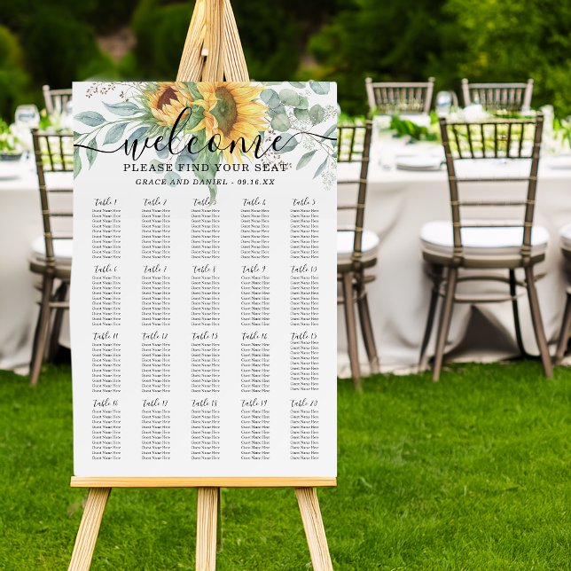 Rustic Sunflower Eucalyptus Wedding Seating Cart Foam Board (Rustic Sunflower Eucalyptus Wedding Seating Cart Foam Board)
