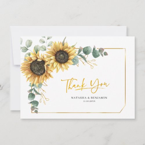 Rustic Sunflower Eucalyptus Wedding Thank You Card