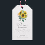 Rustic Sunflower Eucalyptus Wedding Welcome Gift Tags<br><div class="desc">These rustic sunflower eucalyptus wedding welcome gift tags are perfect for a country wedding. The bohemian floral design features yellow sunflowers, blush pink flowers and hunter green eucalyptus greenery in watercolor with an elegant modern boho feel. Personalize the tags with the location of your wedding, a short welcome note, your...</div>