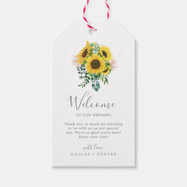 Rustic Sunflower Eucalyptus Wedding Welcome Gift Tags | Zazzle