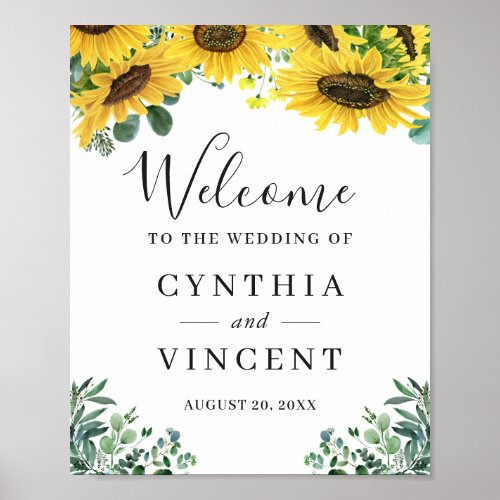 Rustic Sunflower Eucalyptus Wedding Welcome Sign - Rustic Sunflower Eucalyptus Wedding Welcome Sign Poster. 
(1) The default size is 8 x 10 inches, you can change it to a larger size.  
(2) For further customization, please click the "customize further" link and use our design tool to modify this template. 