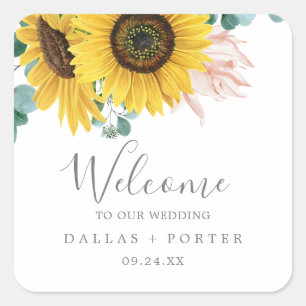 Rustic Sunflower Eucalyptus Wedding Welcome Square Sticker
