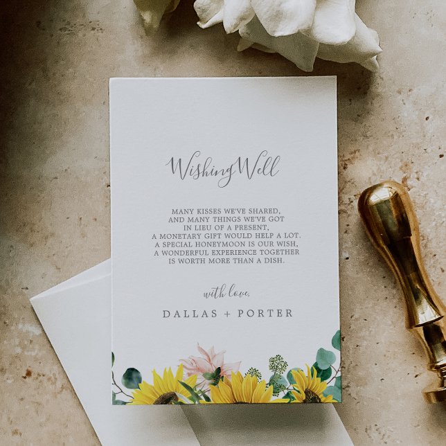 Rustic Sunflower Eucalyptus Wedding Wishing Well Enclosure Card (Creator Uploaded)