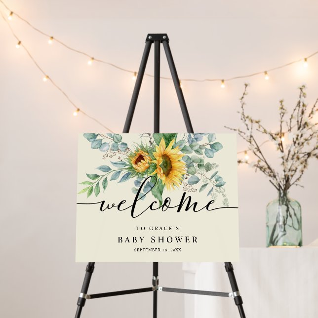 Rustic Sunflower Eucalyptus Welcome Baby Shower Foam Board (In Situ (Stand))