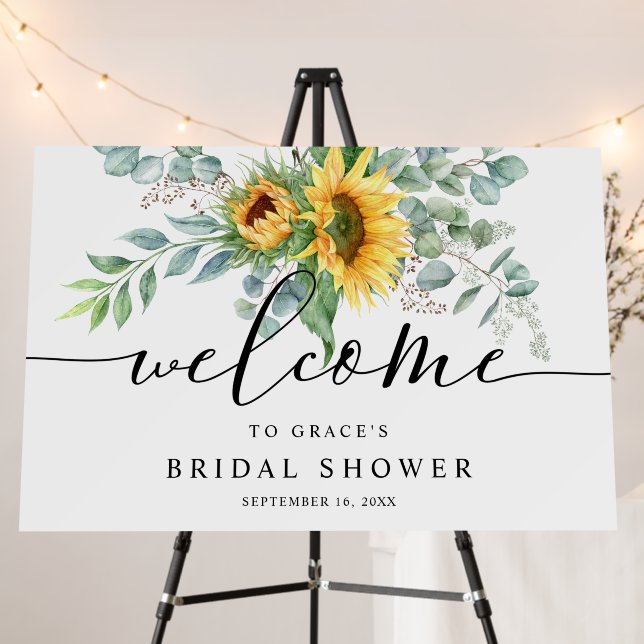 Rustic Sunflower Eucalyptus Welcome Bridal Shower Foam Board (In Situ (Stand))