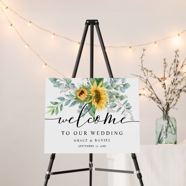 Rustic Sunflower Eucalyptus Welcome Wedding Foam Board (In Situ (Stand))