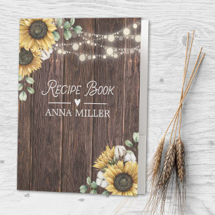 Rustic Sunflower Eucalyptus Wood Boho Recipe Pocket Folder