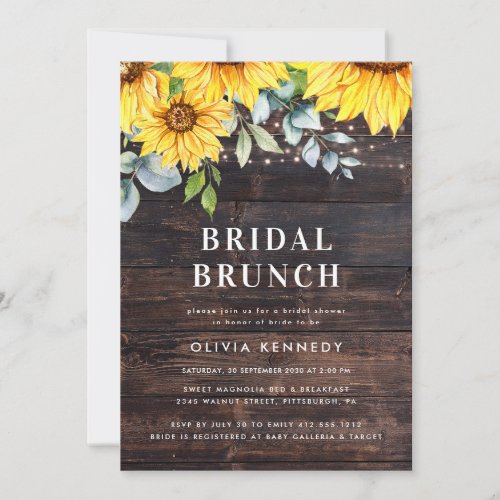 Rustic Sunflower Eucalyptus Wood Bridal Shower  Invitation