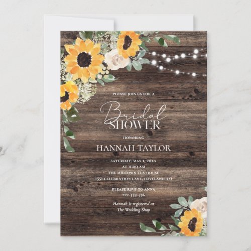 Rustic Sunflower Eucalyptus Wood Bridal Shower Invitation