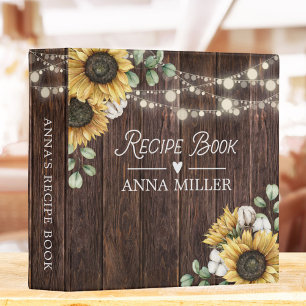 Rustic Sunflower Eucalyptus Wood Recipe Cookbook 3 Ring Binder