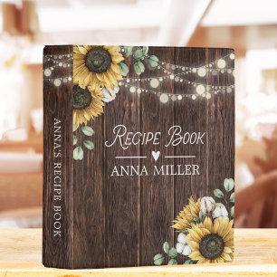 Rustic Sunflower Eucalyptus Wood Recipe Cookbook Mini Binder
