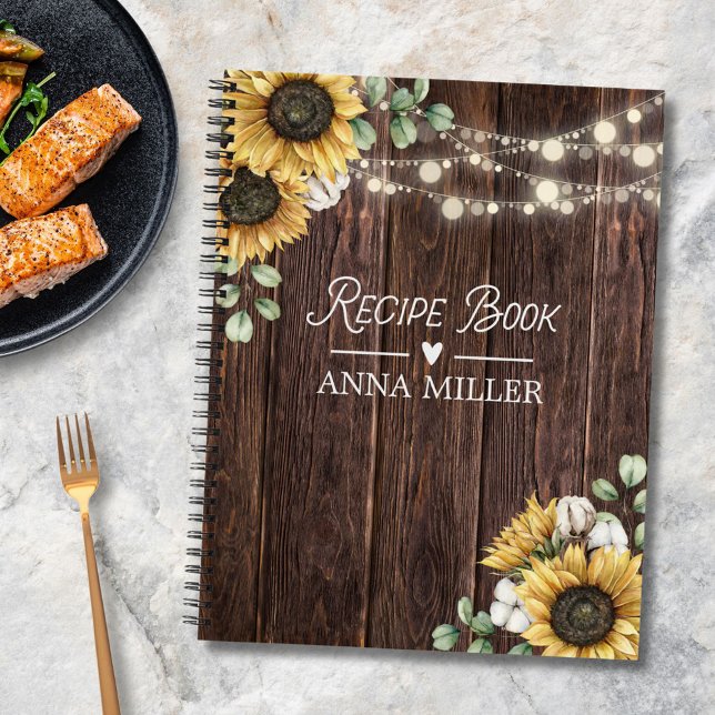 Rustic Sunflower Eucalyptus Wood Recipe Cookbook Notebook (Creator Uploaded)
