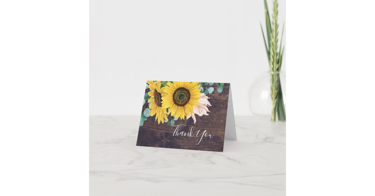 Rustic Sunflower Eucalyptus | Wood Thank You Card | Zazzle