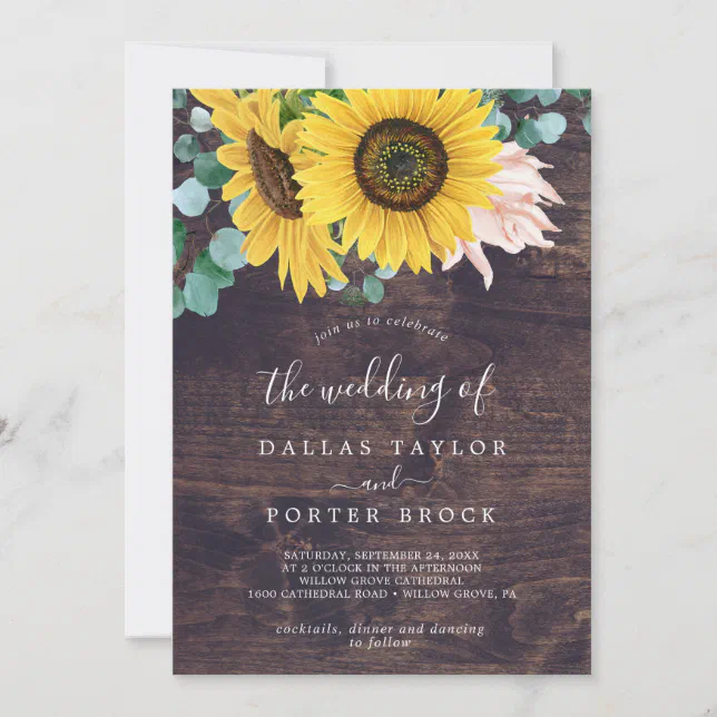 Rustic Sunflower Eucalyptus | Wood The Wedding Of Invitation | Zazzle