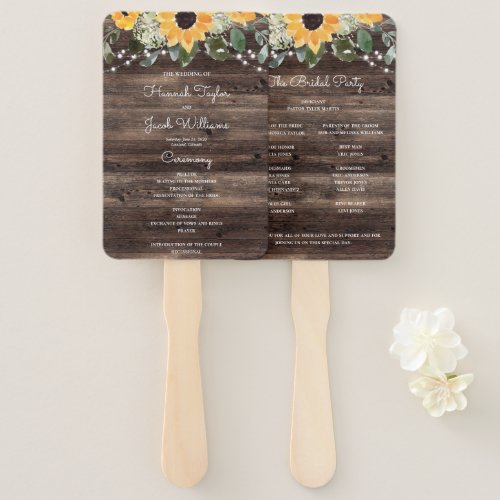 Rustic Sunflower Eucalyptus Wood Wedding Hand Fan