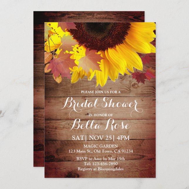 Rustic Sunflower Fall Bridal Shower Invitations (Front/Back)
