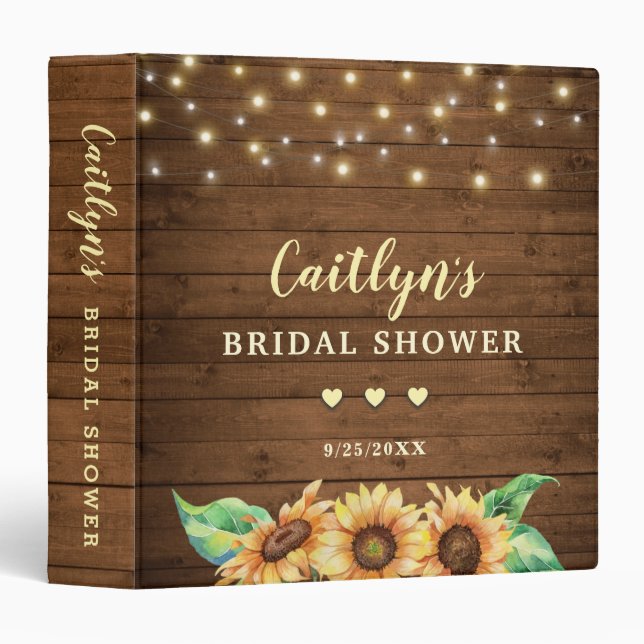 Rustic Sunflower Fall Bridal Shower Photo Album 3 Ring Binder (Front/Spine)