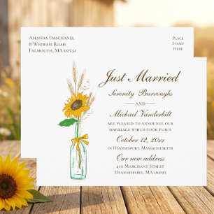 Rustic Sunflower Fall Floral Just Married Wedding Announcement Postcard