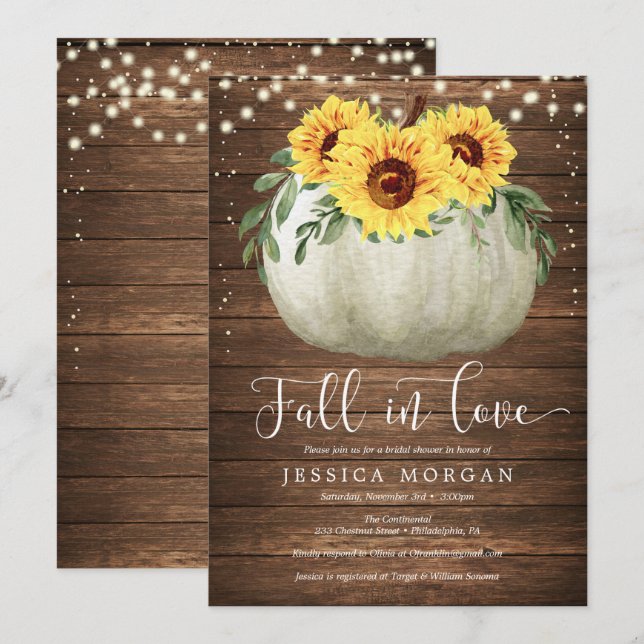 Rustic Sunflower Fall in Love Bridal Shower Invite (Front/Back)