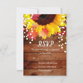 Rustic Sunflower Fall Leaf Wedding Rsvp Cards by FancyMeWedding at Zazzle
