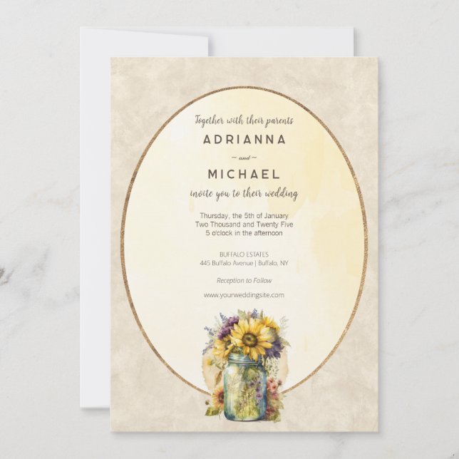 Rustic Sunflower Fall Mason Jar Wedding Invitation (Front)