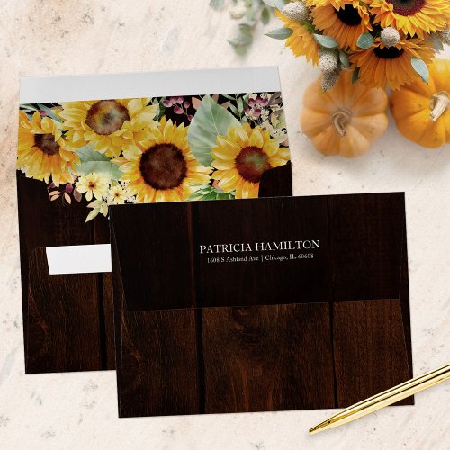 Rustic Sunflower Fall Wedding Envelope