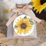 Rustic Sunflower, Fall wedding favor Classic Round Sticker<br><div class="desc">These charming sunflower wedding round stickers are the perfect finishing touch for your rustic-themed nuptials. Designed with a lovely sunflower motif, these stickers embody the warmth and vibrancy of summer and fall seasons. Each sticker can be personalized with the bride's and groom's initials, adding an intimate and bespoke element to...</div>