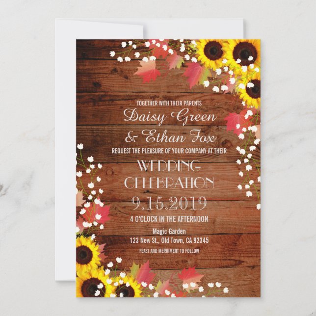 Rustic Sunflower Fall Wedding Invitations (Front)