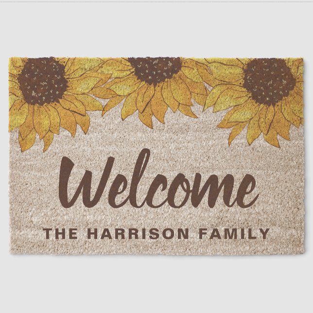Rustic Sunflower Family Fiber Doormat (Front)