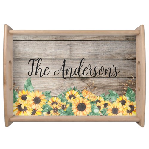 Rustic Sunflower Family Name  Serving Tray