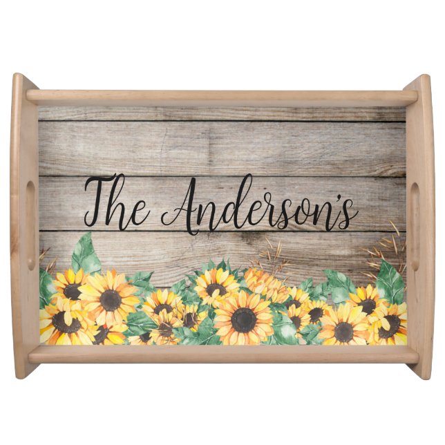 Rustic Sunflower Family Name  Serving Tray (Front)