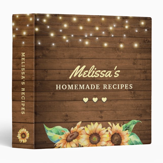 Rustic Sunflower Family Recipe Kitchen Meal Book 3 Ring Binder (Front/Spine)