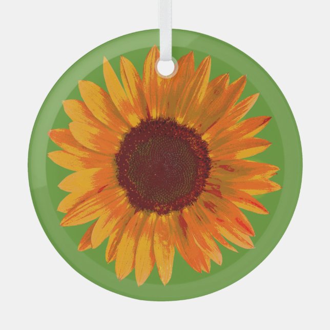 Rustic Sunflower Farm House Charm Suncatcher Glass Ornament (Front)
