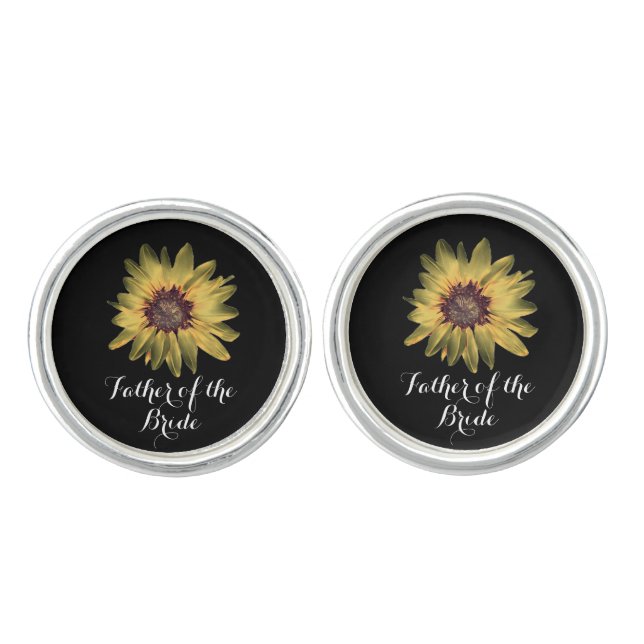 Rustic Sunflower Father of the Bride Cufflinks (Front)