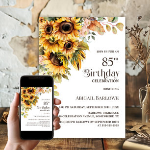 Rustic Sunflower Floral 85th Birthday Party Invitation